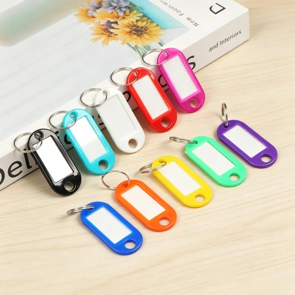 50Pcs Plastic Key Tags with Label Card Window DIY Keychain Kit Luggage Tag Number Classification for Hotel Suitcase Keys Colors