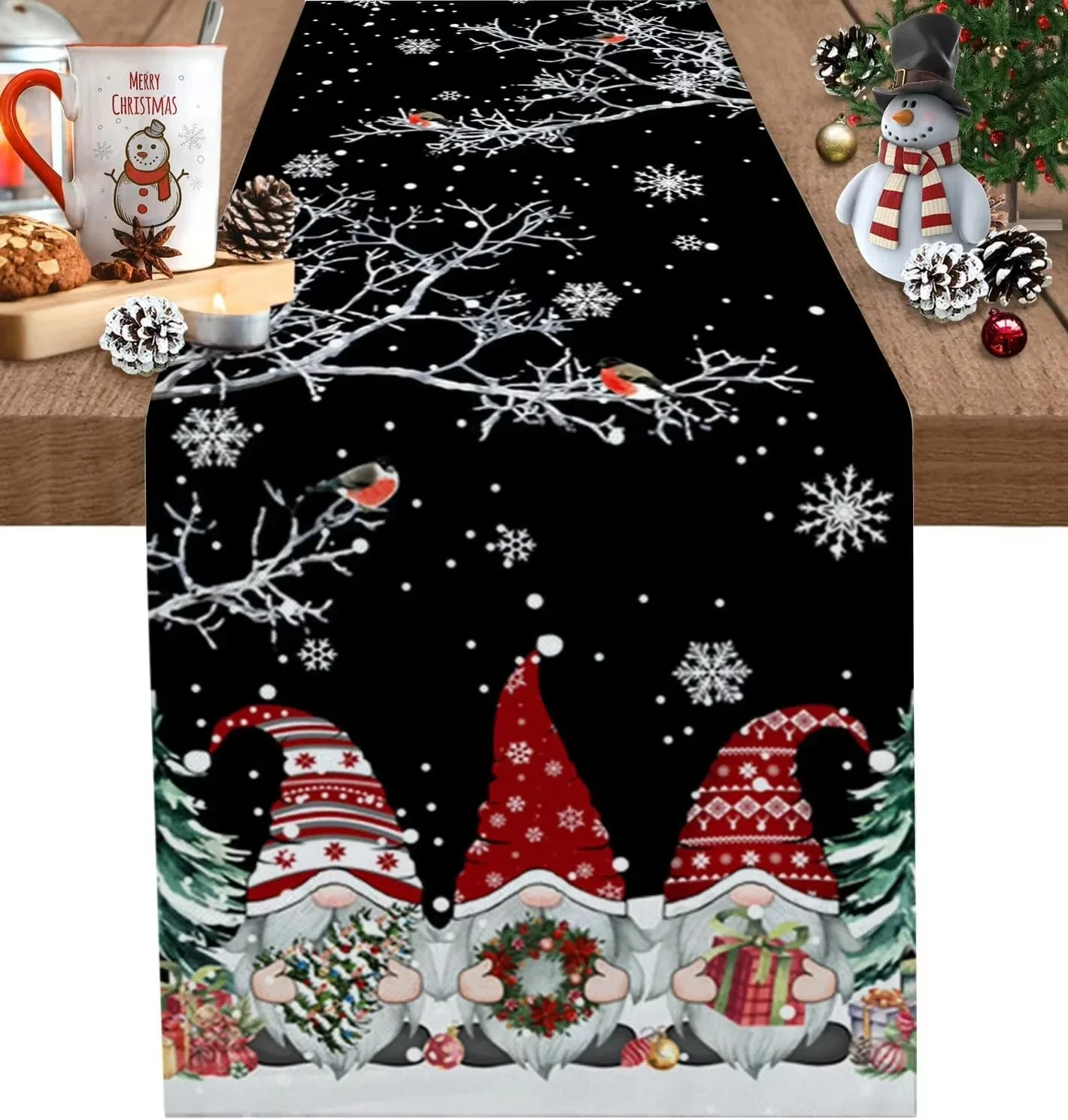 عيد الميلاد رمادي جنوم الخيال مفرش طاولة الثلج 2026 | سانتا كلوز آند سنو | ديكور الطاولة | حزب الحزب | السنة الجديدة | الجمعة السوداء
