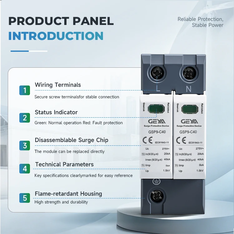 GEYA GSP9 1P+N 18mm SPD 20~40KA Surge Protector Lightning Protection Low-voltage Arrester Device AC275V SPD