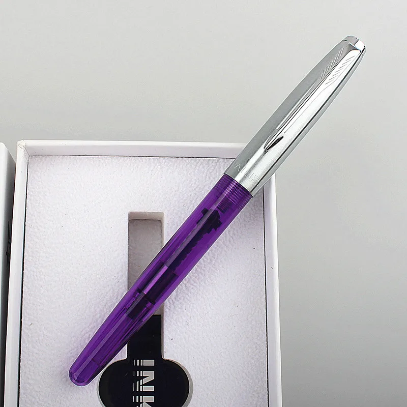 Luxurious and transparent Fountain Pen Classic Stainless steel plastic blue red Signature Stationery Supplies Ink Pens