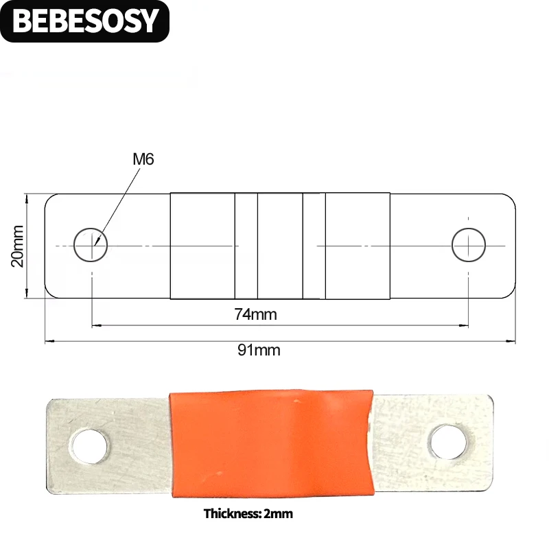 Flexible Battery Busbar M6 Round Hole Distance 74MM 56MM Copper Busbar 200A 300A For 280AH 230AH LiFePO4 Li-ion 12V 24V 36V 48V