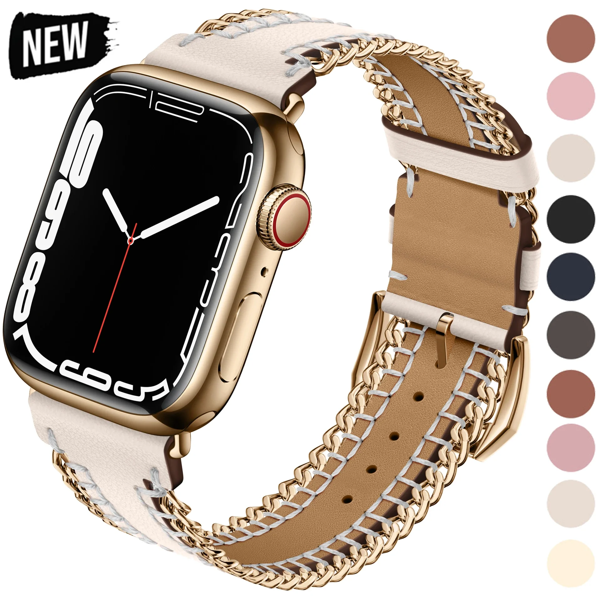 Strap For Apple Watch Band Ultra 2 49mm 10 9 8 7 6 5 4 SE Hand sewn leather chain bracelet Band iWatch 45mm 44mm 42mm 46mm Belt