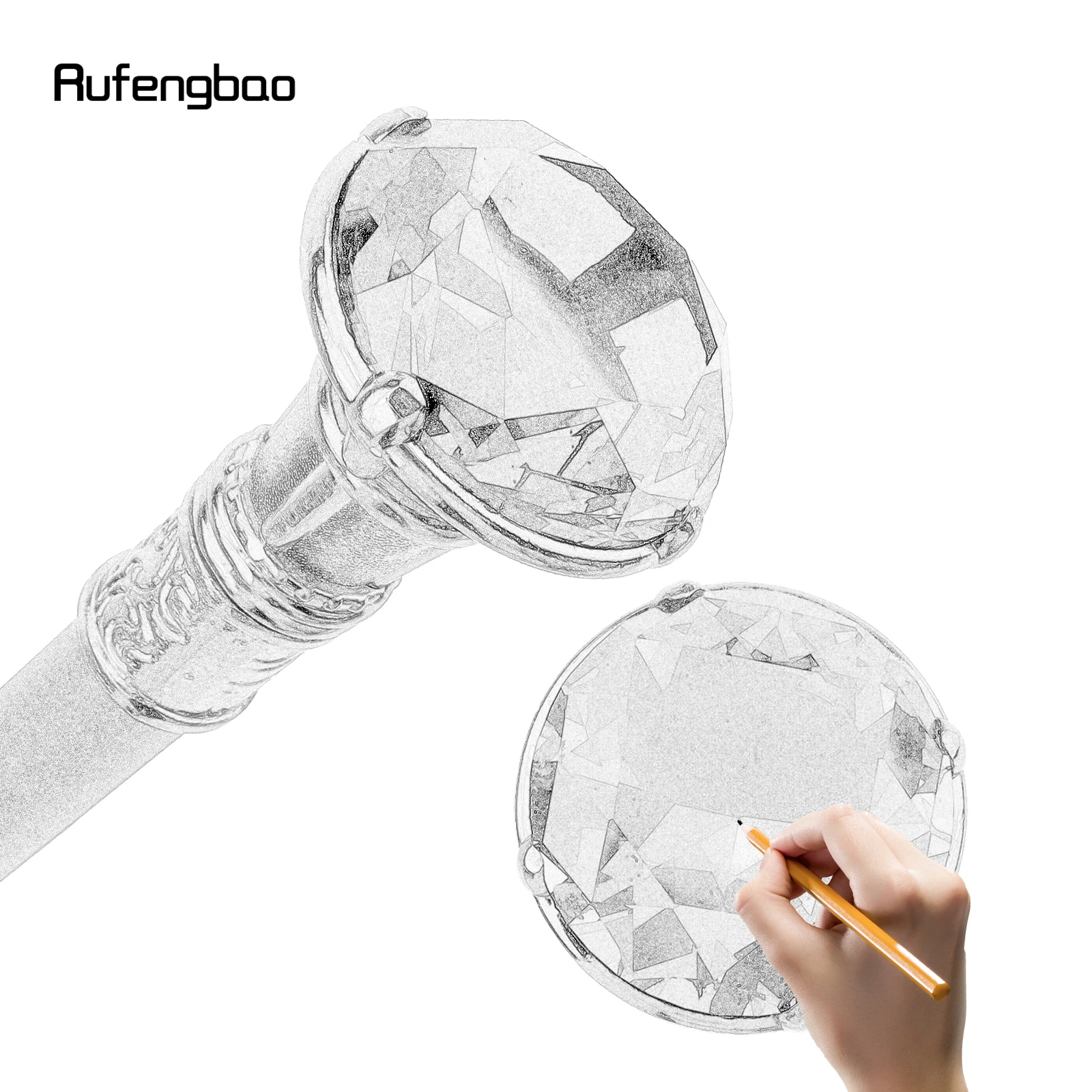 Transparent Diamond Type White Walking Stick Fashion Cane Gentleman Cosplay Cane Knob Crosier 90cm Performance Stage Cane