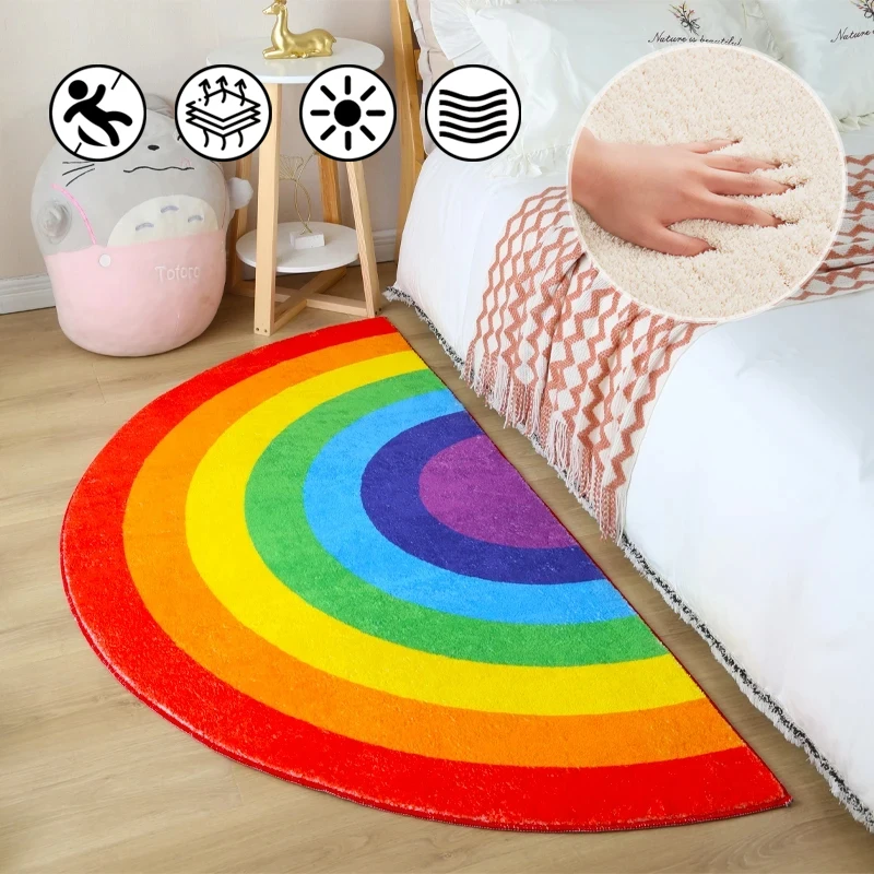 

Cartoon Cute Semicircle Rainbow Carpets for Bedroom Children's Room Living Room Bathroom Rugs Modern Large Area Bedside Mats