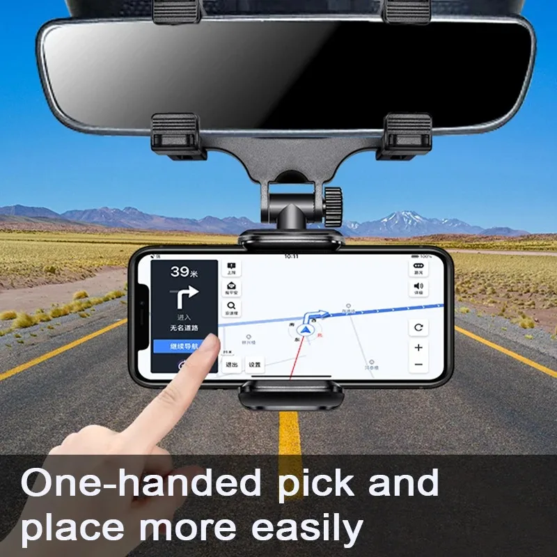 Rearview Mirror Mobile Phone Holder Car Mounted Rotatable Adjustable Navigation Mobile Phone Holder Dash Cam Fixing Clip