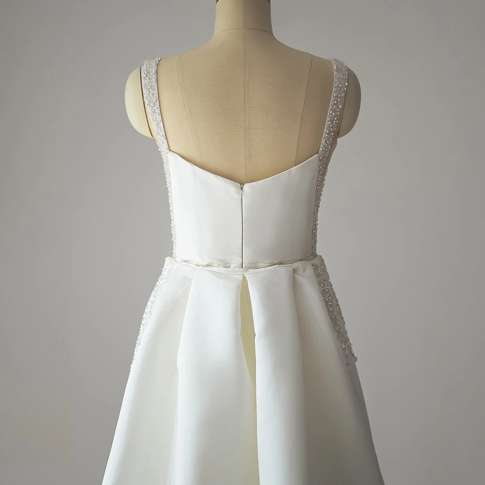 Popular Design Wholesale Wedding Dresses For Women A-line Spaghetti Straps Zipper Square Collar Beading Robe Mariage QD06289