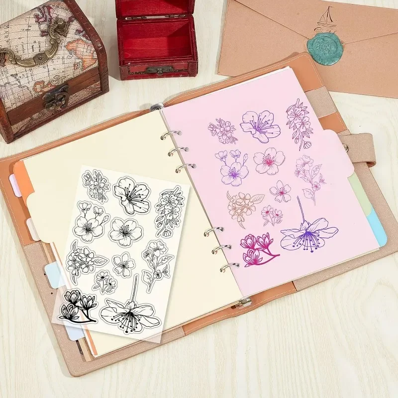 1pc Flowers Cherry Blossom Clear Rubber Stamp Retro Plants Sakura Transparent Silicone Seals Stamp for Journaling Card Making