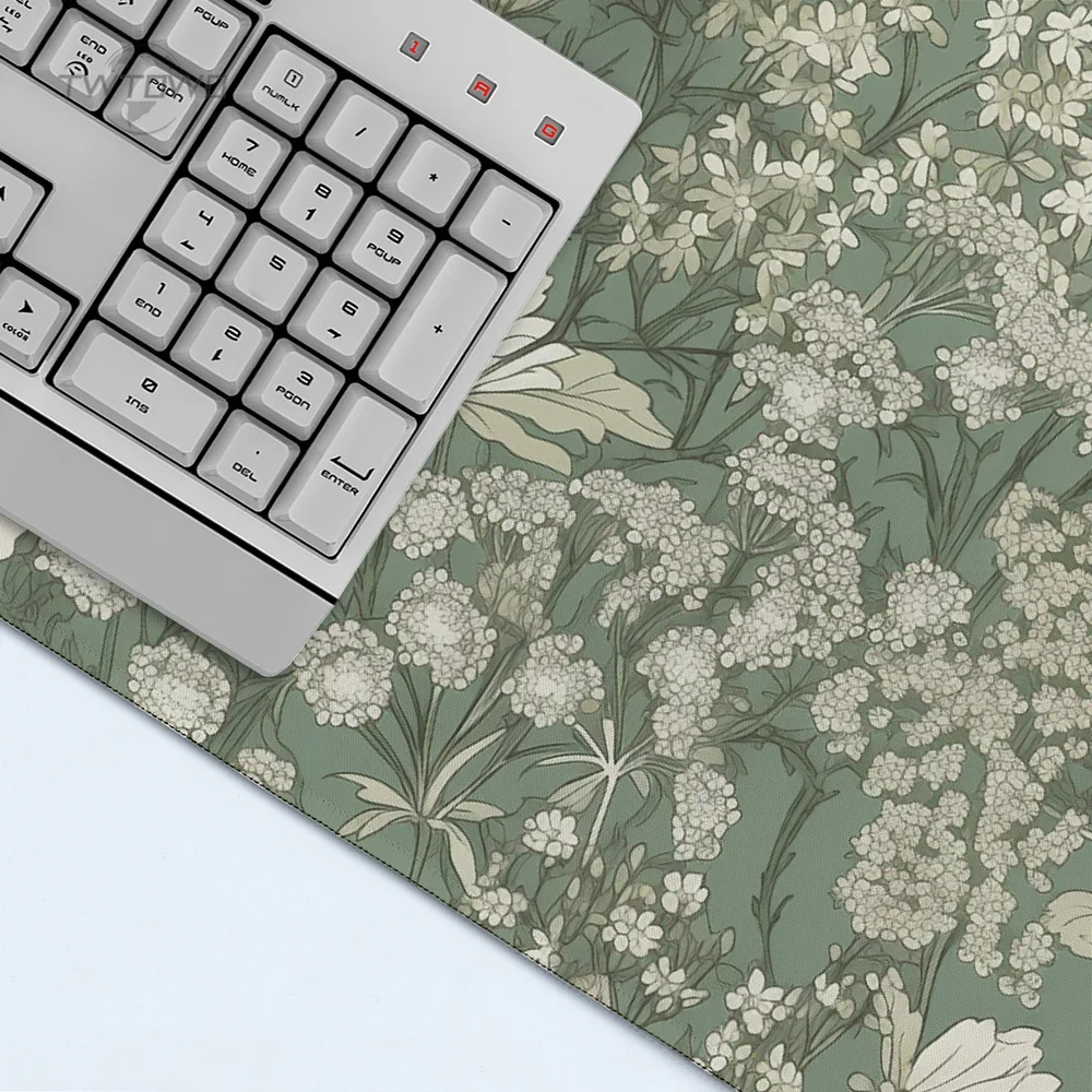 Mouse Pad Gamer Green Vintage Flowers XL Home Computer Large Mousepad XXL Playmat Soft Office Non-Slip Carpet Computer Table Mat