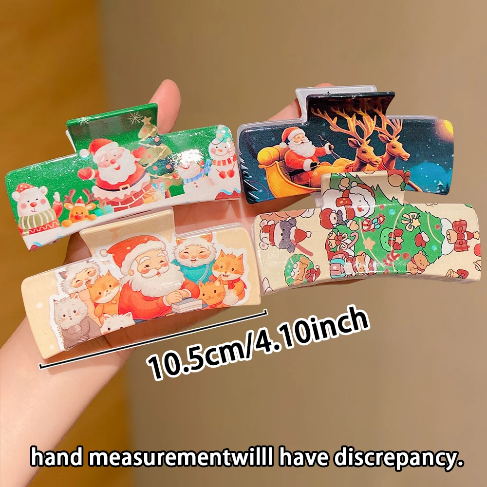 مشابك شعر عيد الميلاد مكونة من قطعتين: مطبوعات سانتا/الرنة/رجل الثلج. قماش، تصفيف الشعر، احتفالي لطيف. جيد لمظهر وهدايا عيد الميلاد.