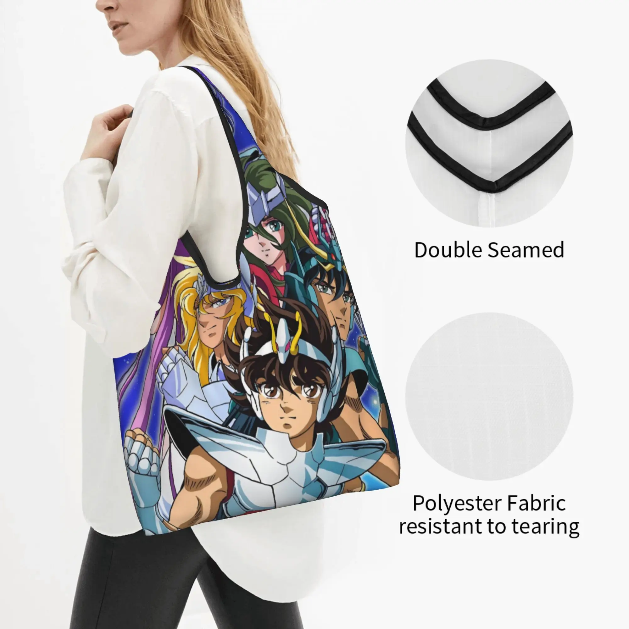 Classical S-Saintes S-Seiyaes Manga Grocery Tote Shopping Bag Women Kawaii Comic Shoulder Shopper Bag Big Capacity Handbags