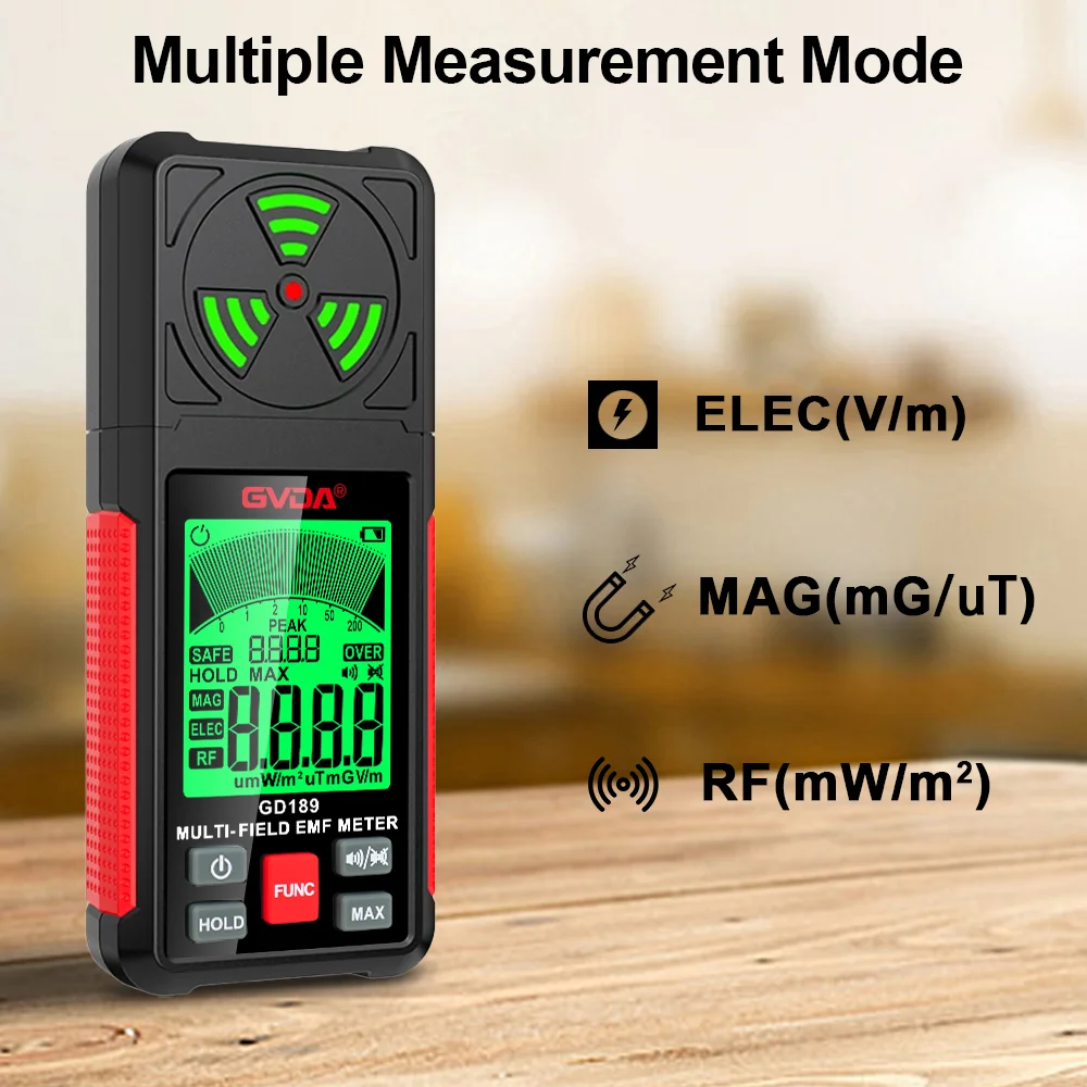 GVDA Misuratore EMF multi-campo Rilevatore di radiazioni di campo elettromagnetico portatile Tester di radiazioni a microonde RF ad alta frequenza