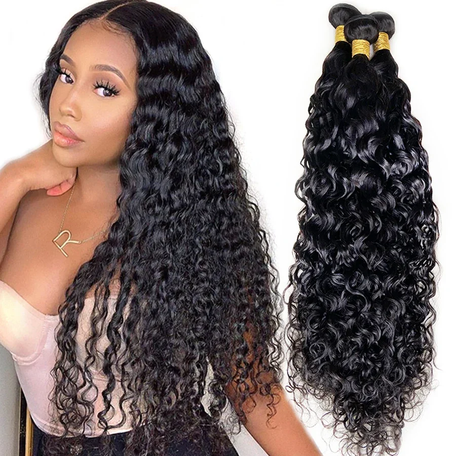 

Натуральные бразильские волосы Water Wave, 3-4 пучка, 30 дюймов, необработанные, Remy, для наращивания, для женщин, для быстрого вплетения.