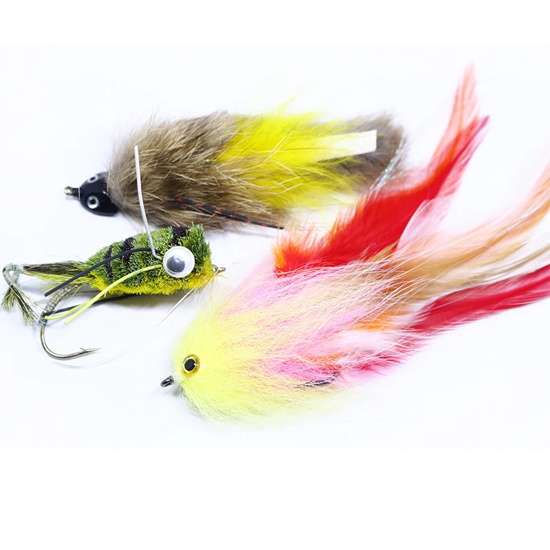 New 1pcs/2pcs pack realistic bass&pike salmon fly fishing flies rat/frog/baitfish pattern 2#1/0 freshwater streamer big fly lure