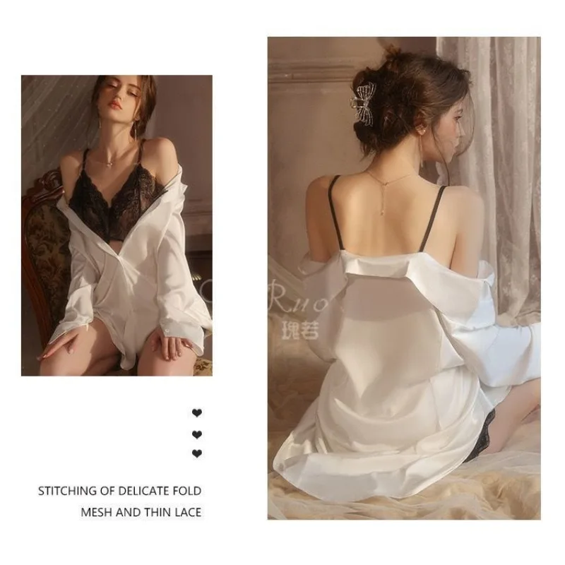 Women's Summer High-end Loungewear Pure Desire Temperament Long-sleeved Shorts Two-piece Set Satin Ice and Snow Silk Pajamas 4