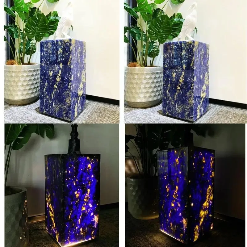 Natural Bolivian Blue Marble Floor Flower Stand Base Light Luxury Style Decorative Handicraft Home Decoration