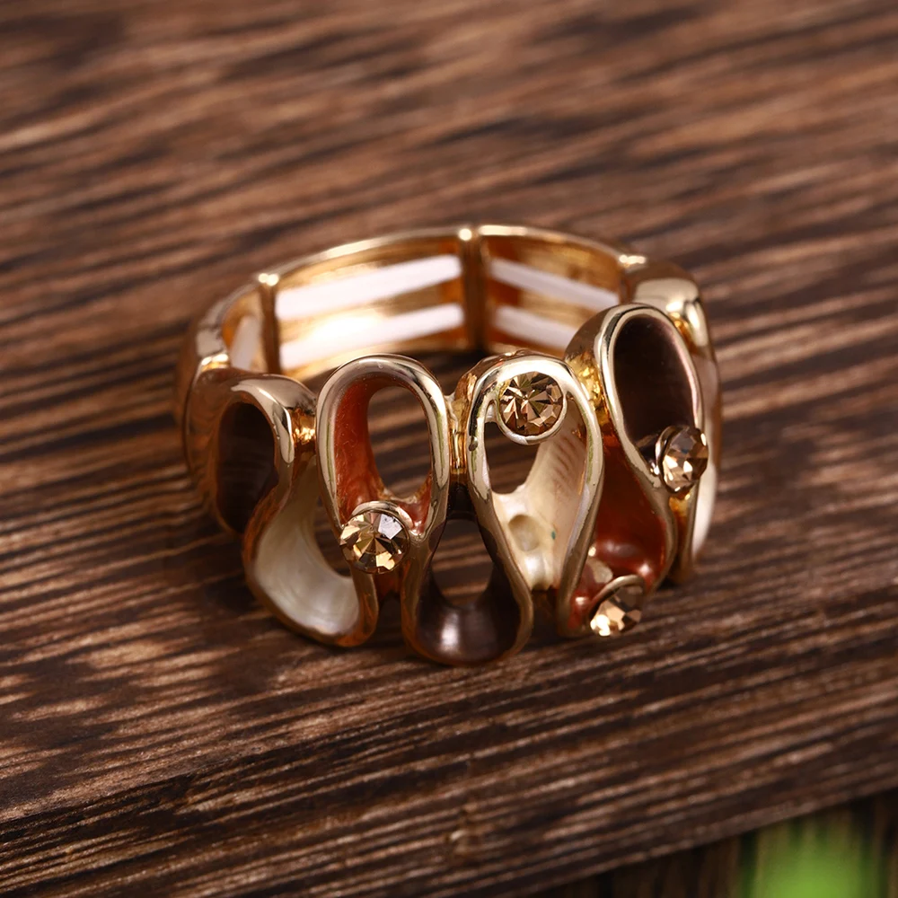 Fashion Drip Oil Geometric Rings for Women Accessories Trendy Elastic Adjustable Wide Gold Color Ring Party Prom Jewelry Gift