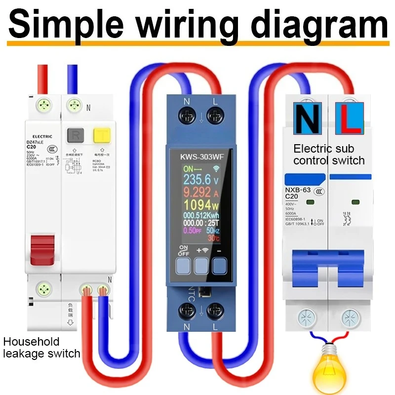 WIFI Tuya Din Rail AC Monitor Multifunction Energy Power Voltage Current Power Factor KWH Electric Frequency Meter AC85-290V/40A