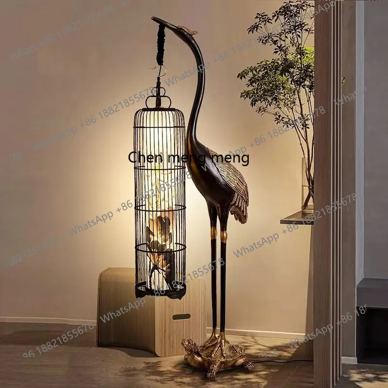 Chinese floor lamp crane ornament porch living room TV cabinet next to sofa art retro large high-end decoration