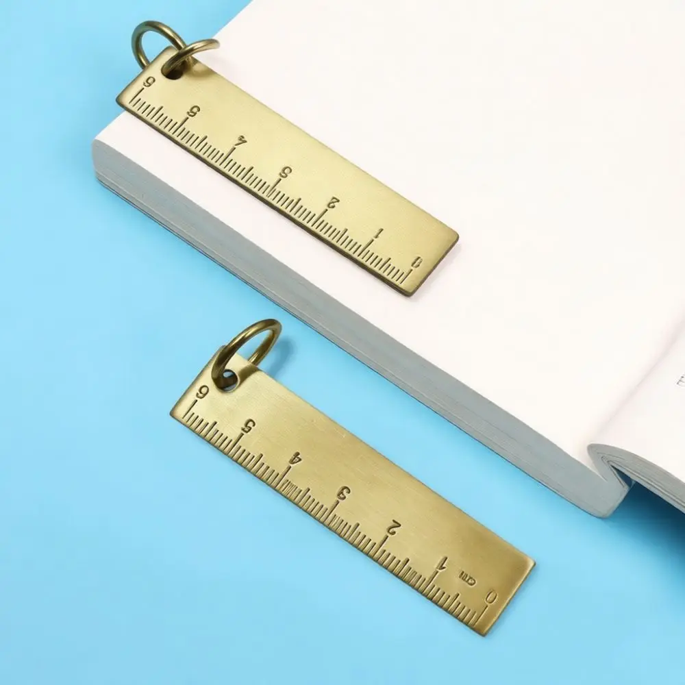 Solid Brass Ruler 60mm Mini Measuring Tool Portable Metal Pocket Gauge Keychain Pendant Drafting Stationery Craft Accessory