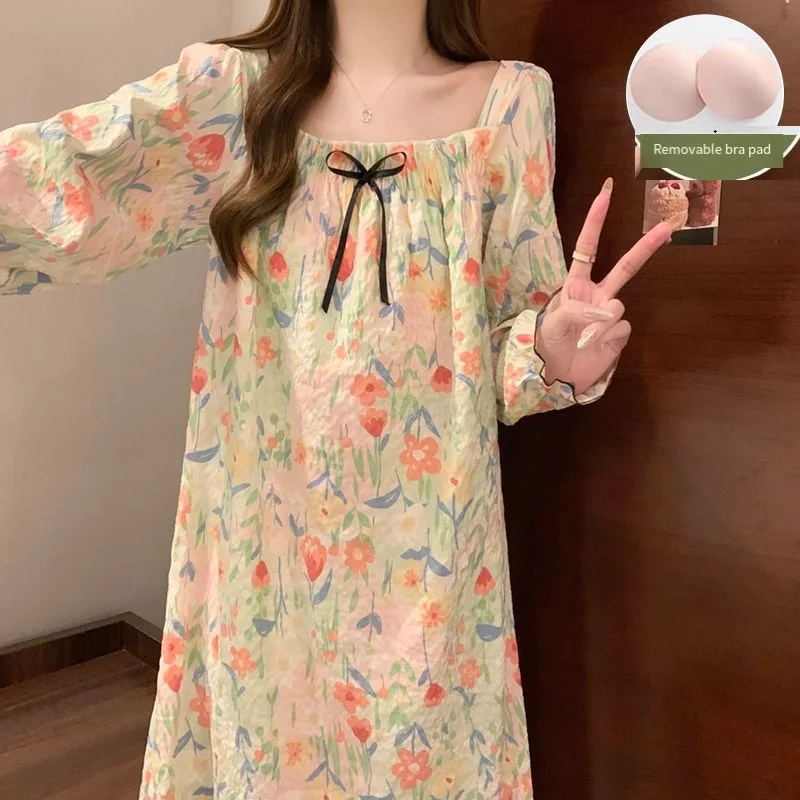

Female Women Sexy Sleep Dress Spring Autumn Long Sleeves Nightgowns Pajamas Casual Nightdress Princess Style Home Clothes Dress