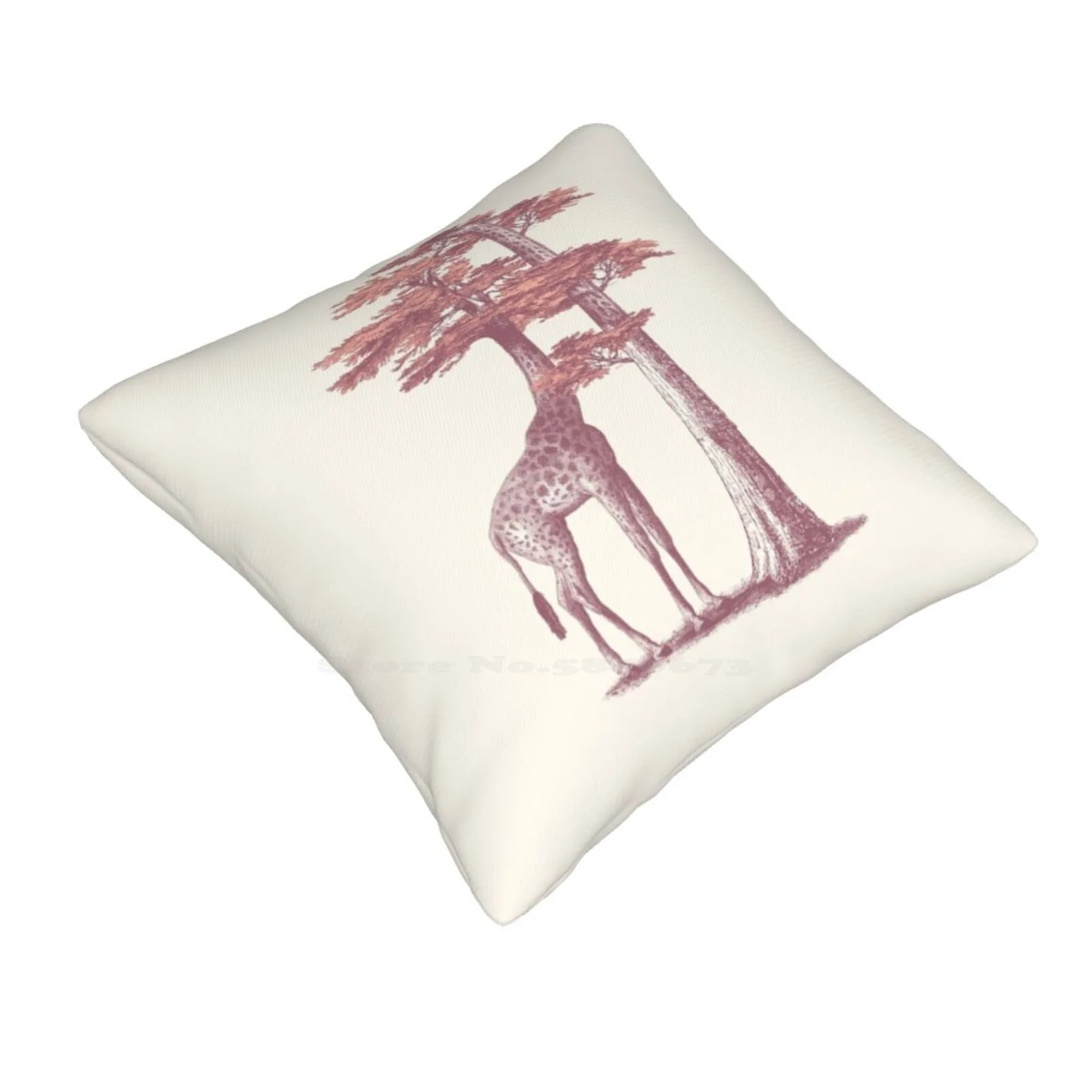 Fata Morgana Pillow Cover Hug Pillowcase Giraffe Optical Illusion Long Necks Tree Vintage Nature Forest Animals