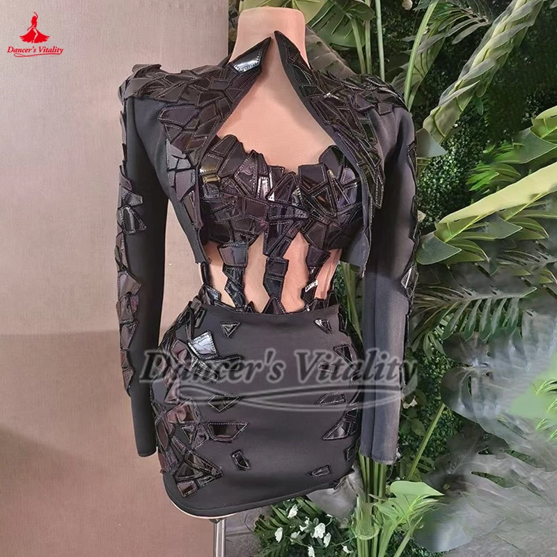 Photography Studio Nightclub DJ Bar Mirror Fragment Hollow Out Two-piece Skirt Women Social Media Anchor Stage Outfit Customize