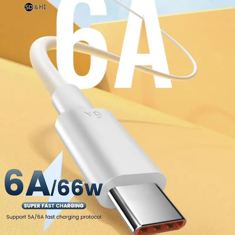 2 meter 6A 66W USB Type-c Super Fast Charge Cable for xiaomi  Huawei Smartphone