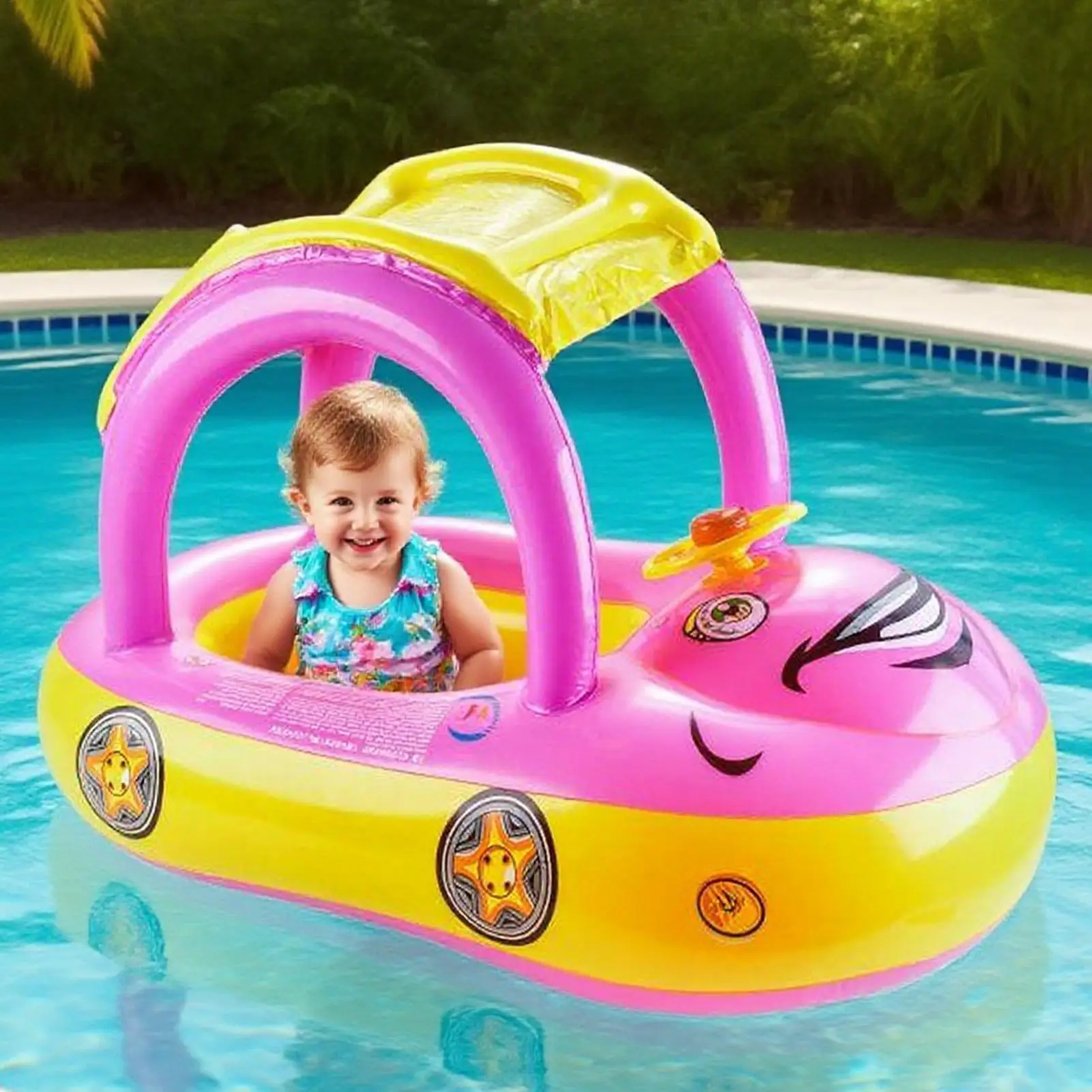 Peuter drijft babyzwemmen vlotter opblaasbare autovorm luifel flotatie trainer speelgoed met zonnescherm voor zomer strand meer