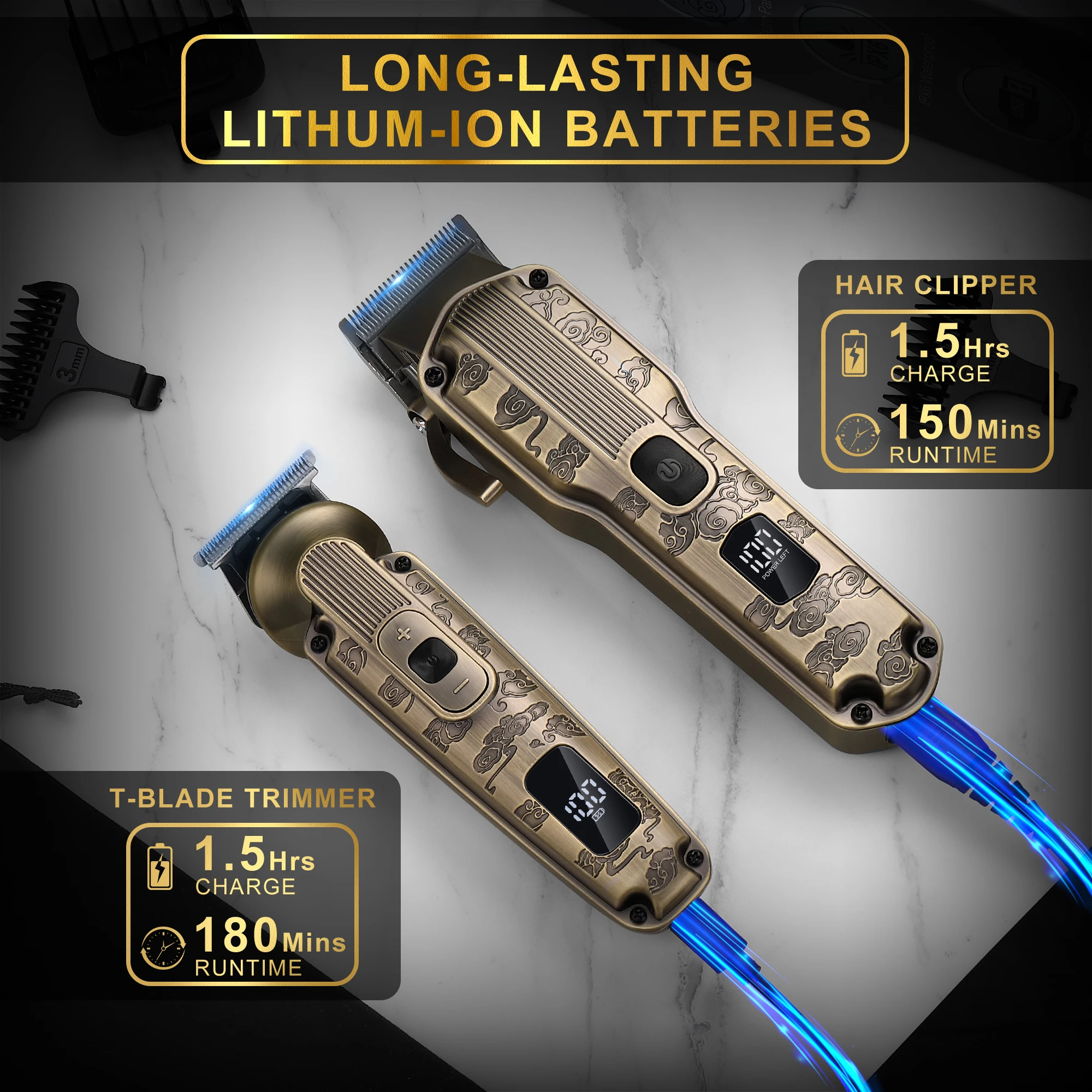 Scttomon مقص الشعر الكهربائية المتقلب للبشرة تتلاشى أصلع رئيس الحلاقة شعري نحت اللحية التشذيب النفط رئيس نمط 2-قطعة مجموعة #6