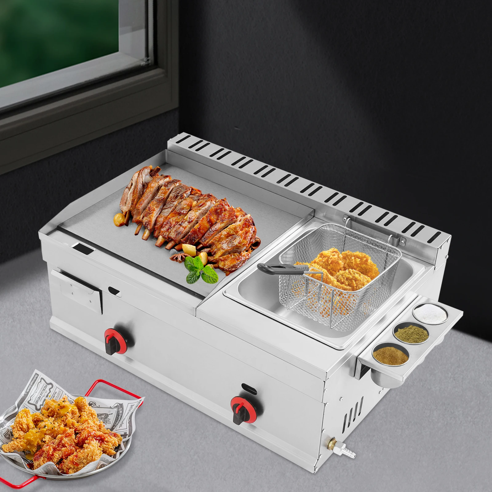 

Gas Deep Fryer 1.59 Gal Oil Pan H-Shaped Furnace Head Grill Stainless Steel Deep-Frying Machine for Canteen Restaurant