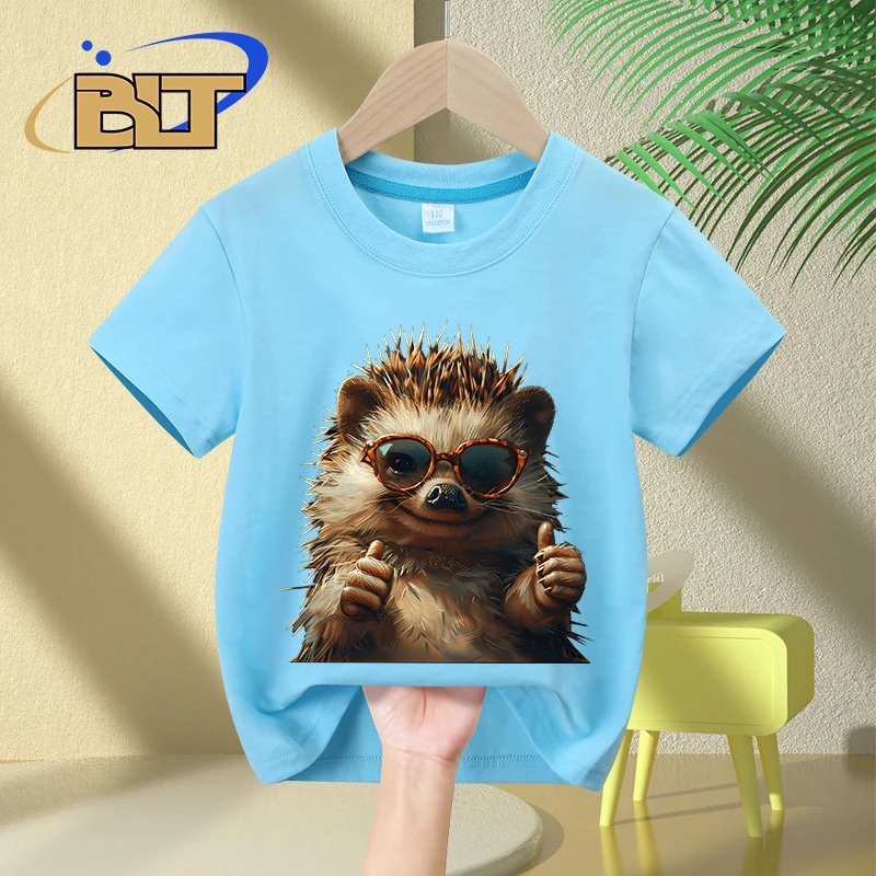 Hedgehog likes printed kids T-shirt summer children's clothing pure cotton short-sleeved personalized tops boys and girls gifts