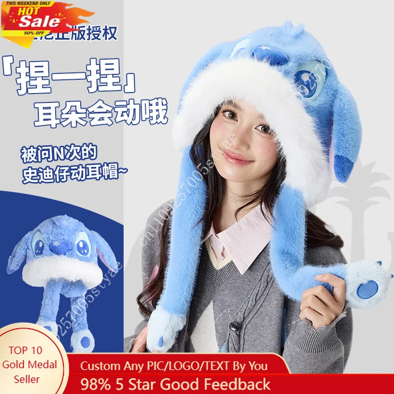 

Authentic Disney Plush Hat Featuring Stitch with Movable Ears, A Warm and Cute Earflap Hat for Students in Winter.