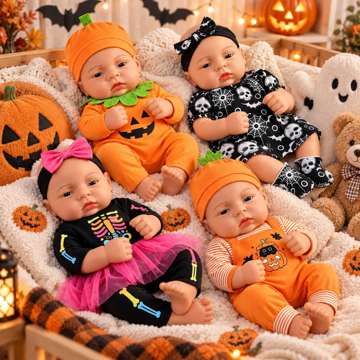 45cm 18inch Reborn Baby Doll Soft Vinyl Material Lifelike Newborn Doll Halloween Themed Toy Perfect Holiday Gift for Collectors