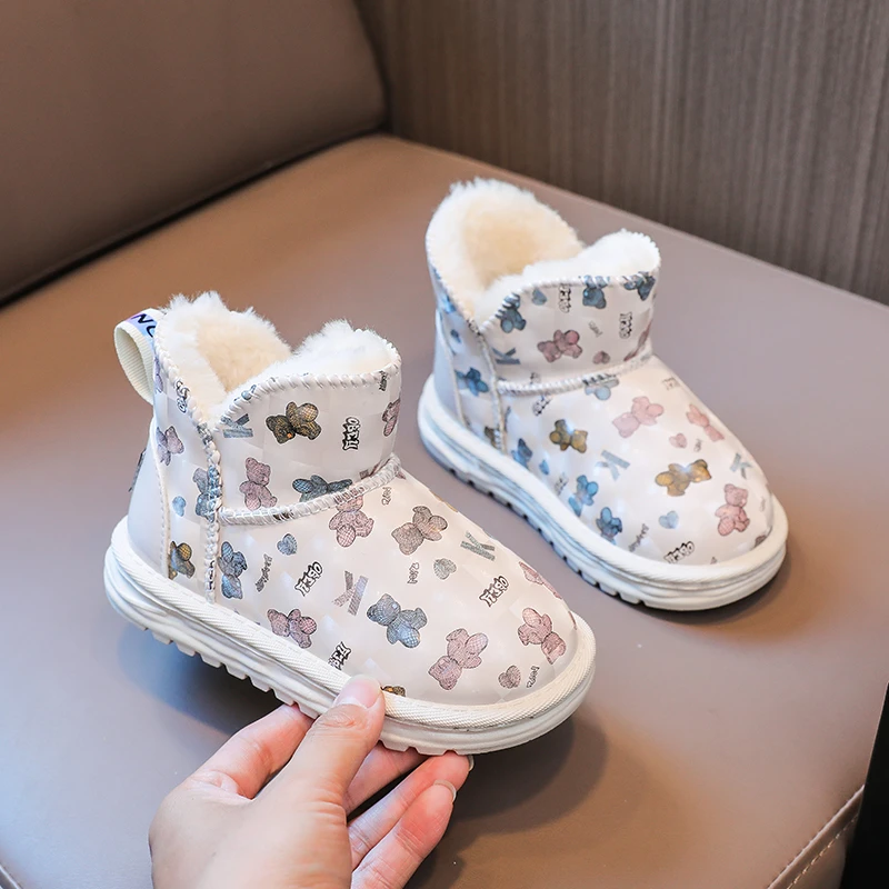 Fashion Children Boots Cute Winter Girls Shoes Comfortable Casual Snow Waterproof Plush Flat Baby Girls Ankle Boots 4 To 8 Years