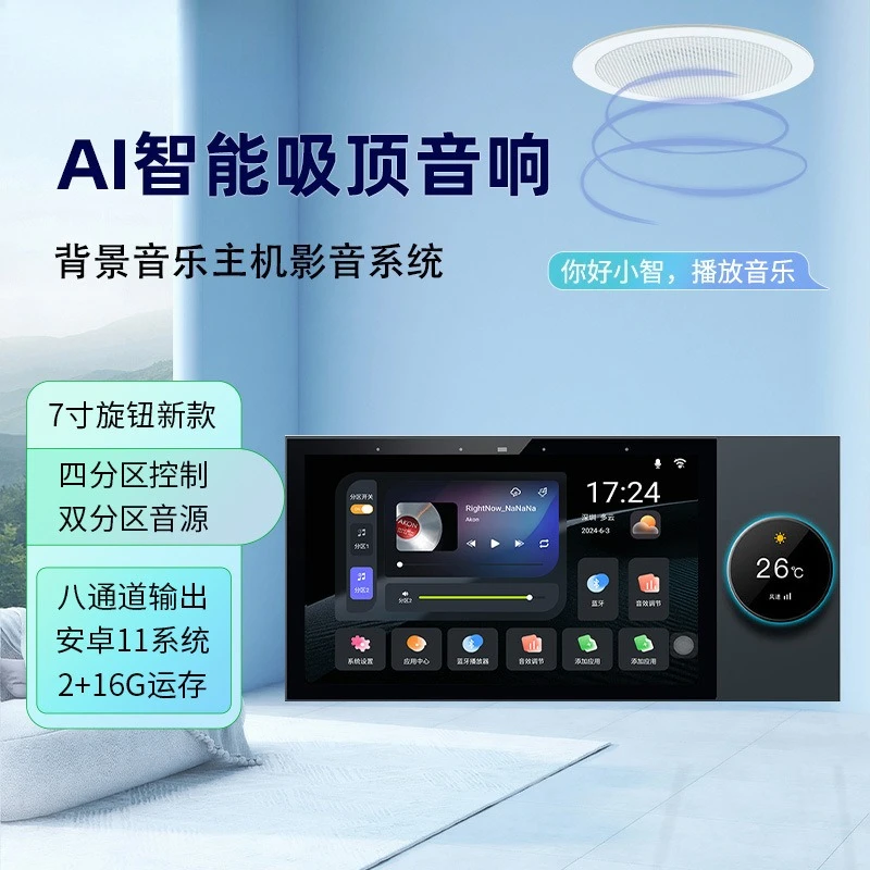 AI Intelligent Voice-activated Ceiling Speaker Embedded Family Background Music Host Living Room Surround Heavy Bass Box Set