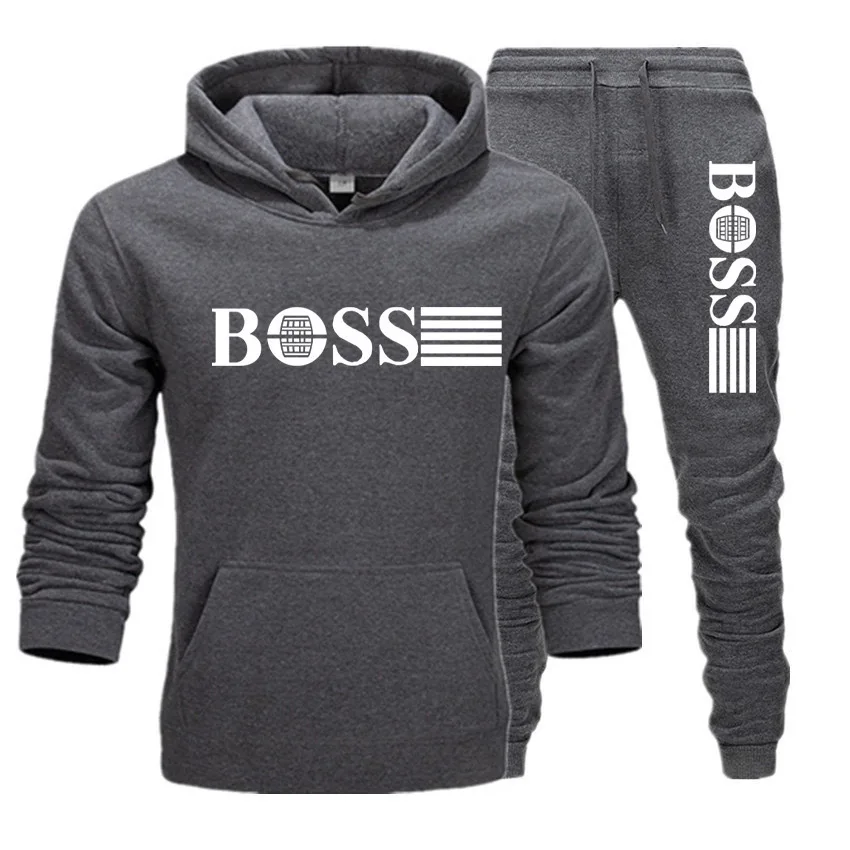 

Men's fashionable hooded sweatshirt + long pants two-piece set for autumn and winter fitness jogging casual outfit