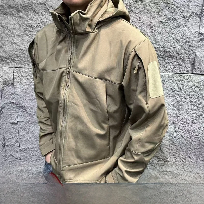 

Мужская повседневная куртка Softshell с капюшоном, тактическая, для активного отдыха, весенняя, с потайным капюшоном, из полиэфирного волокна