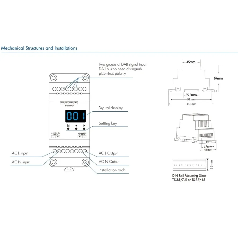 Imagem -06 - Dali-ac Triac Dimmer Series Luz Led de Cor Única Regulável Interruptor de Lâmpadas Incandescentes dt Dt-b Dt-c Dt-d 1ch 1.5a ac 100240v