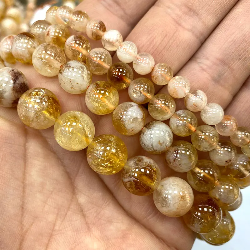 Fine 100% Natural Round Gemstone Beads AB Old Mine Citrine For Jewelry Making DIY Women Bracelet Necklace Charms 6/8/10MM 15\'\'