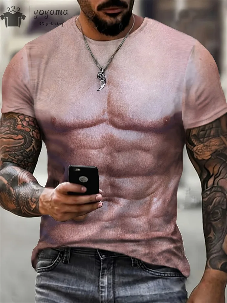 Lustiges Fake-Muskel 3D-Druck Sport Schnelltrocknendes Atmungsaktives Herren T-Shirt Outdoor Street Casual Cosplay Party Eltern-Kind Kurzarm-Oberteil – Detail 11
