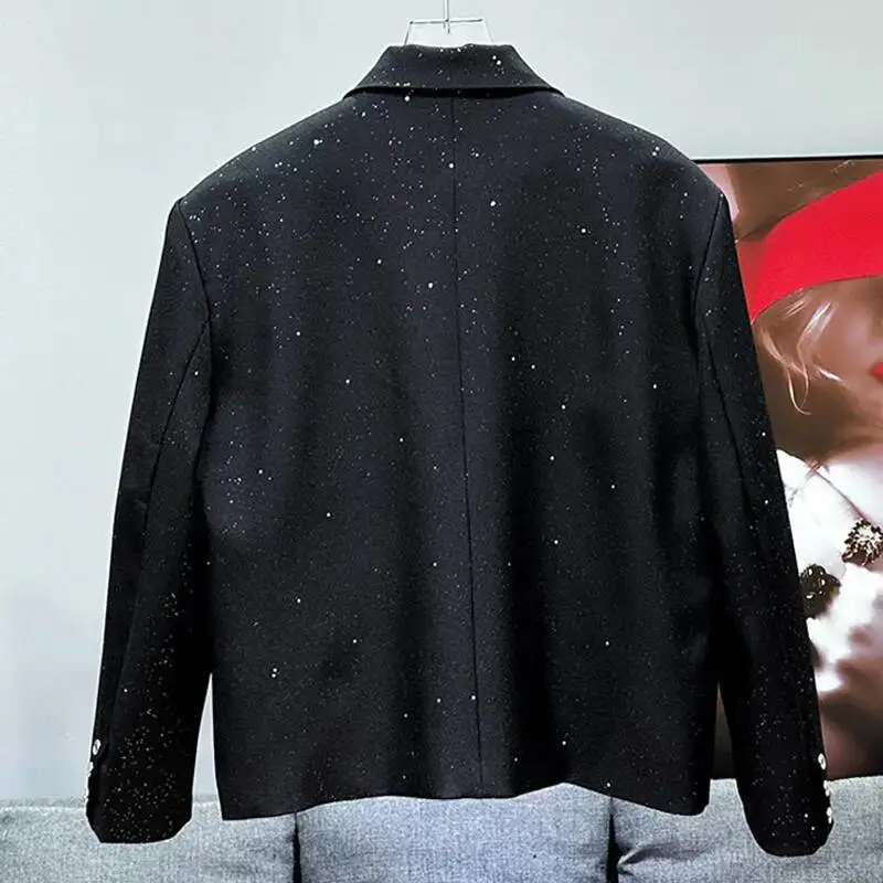 2024 New Fashionable Stylish Casual Sequin Design Suit Jacket Metal Chain Decoration Long Sleeve Male Tops XDSE4