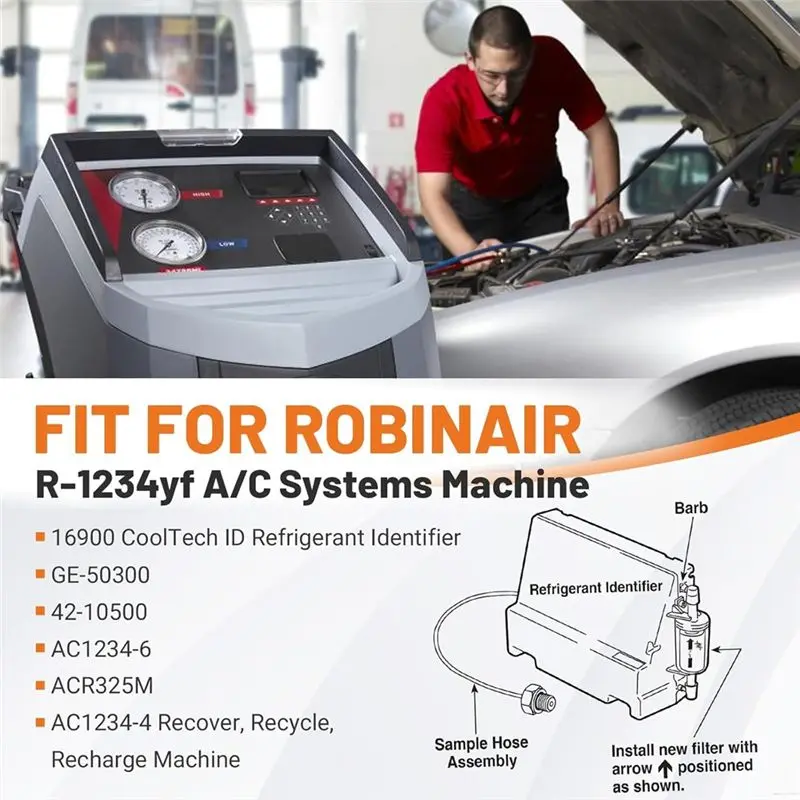 AMAW 16106 Refrigerant Identifier Sample Hose, Air Tool Fittings for Robinair 1234yf AC Machines GE-50300, 10500, AC1234-6
