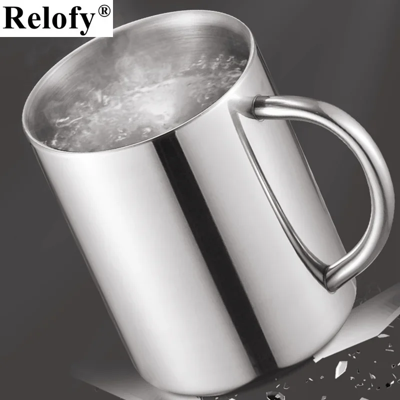 400ml 304 Stainless Steel Double Wall Mugs with Lid Coffee Cup Creative Water Cup with Handle Heat Insulation Beer Mug Drinkware