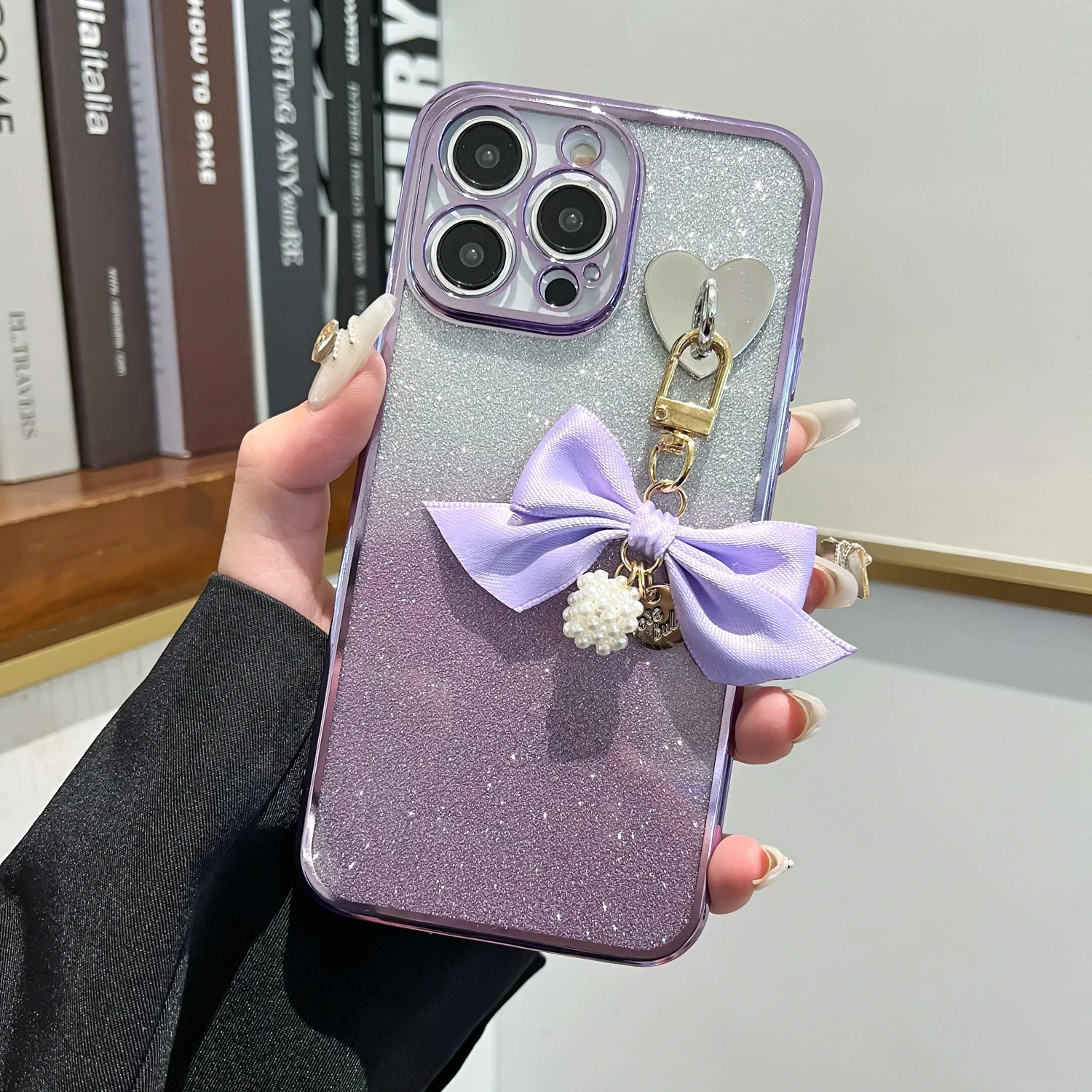 Glitter Bow Pendant Phone Case For iPhone 15 14 13 12 11 Plus Mini Pro Max X XS XR 7 8 Cover