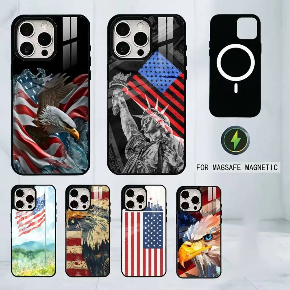 Cool American Flag Art For Phone Case For iPhone17,16,15,14,13,12,11 Plus,Pro Magnetic with Magsafe Wireless Charging