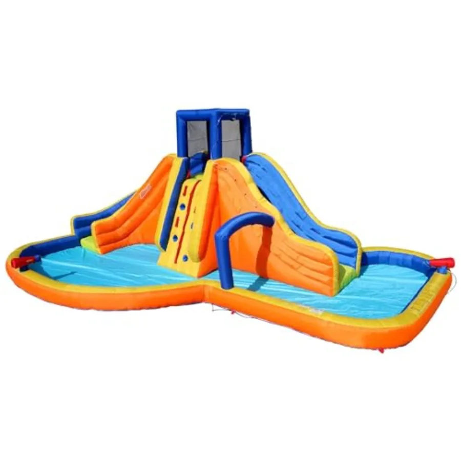

Rapid Falls Water Slide Heavy Duty Inflatable Backyard Water Park w/ Dual Waterslides Splash Pool and Sprinklers for Ages 5-12