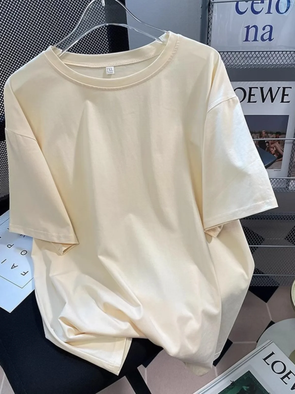 

Loose round Ne ort Sve T-irt Women's Chic Hong Kong Sle Printed Casual Top f Sve Cover Belly Summer Tee