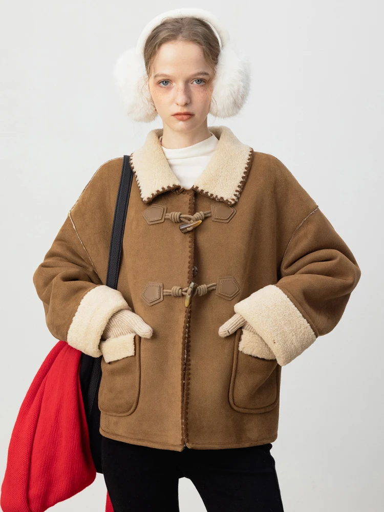 

EGGKA Thiened Long Sve с воротником или Jaet, женская модная кожаная меховая кожа в стиле ретро, осеннее новое поступление