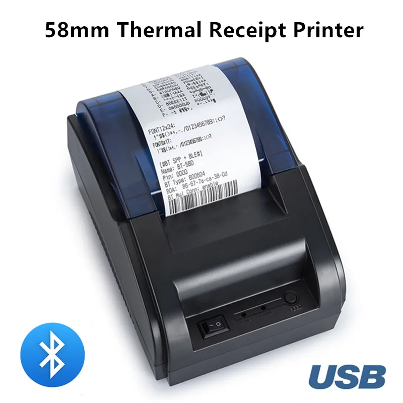 Impressora térmica de recibos usb bluetooth 58mm compatível com conjunto de comandos de impressão esc/pos restaurante varejo impressora de contas de 2 polegadas