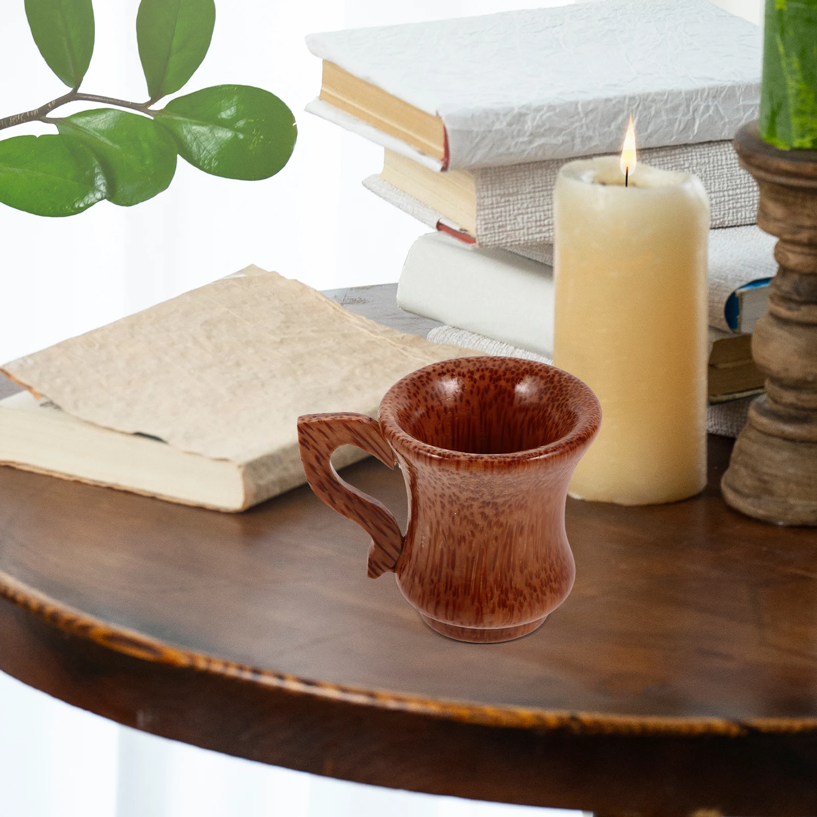 

Coconut Wood Wine Glass Cup Tall Mugs Handle Natural Wooden Water Travel Handcrafted Kitchen Bar